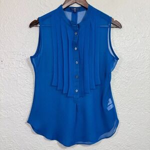 Y2K Gap Sheer Tank Top Small Pleated Chiffon Button Preppy Boho Western Festival